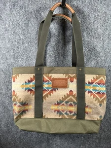 Pendleton Woolen Mills Taos Trail Zippered Tote Bag Southwest Wool Leather Green - Bild 1 von 9