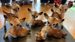6 Vintage Hard Plastic Deer Fawns Kitsch Big Eyes Mcm 1960s Celluloid - Picture 1 of 21