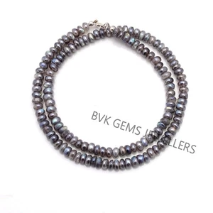 Natural Labradorite Necklace, Silver Coated 5-5.5mm Labradorite Grey Blue Beads - Picture 1 of 3