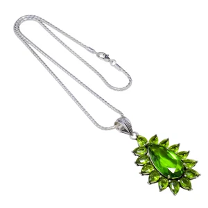 Green Peridot & Amethyst Gemstone 925 Sterling Silver Jewelry Necklace Size18" - Picture 1 of 7