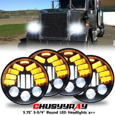 4PCS 5.75 inch LED Headlights Hi-Low DOT For Kenworth W-900A W900A Peterbilt 359 - Image 1 of 4