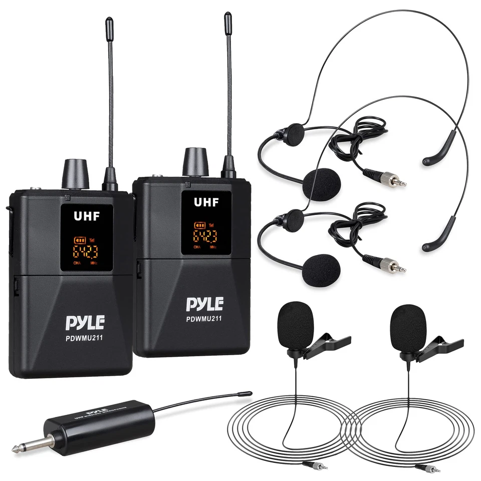 Pyle PDWMU211 Dual UHF Microphone System - Black (Open Box)