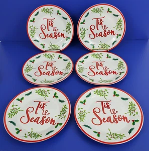 NEW Set Of 6 ROYAL NORFORK “Tis The Season” Salad/Dessert Plates Holly 7.5" - Picture 1 of 9