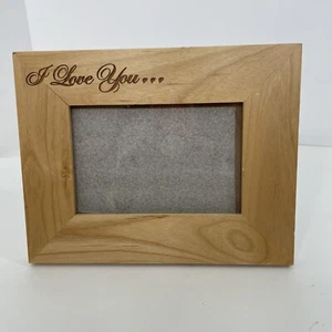 Wooden Picture Frame “I Love You”. Light Brown, Hook, Stand, Horizontal View - Picture 1 of 13