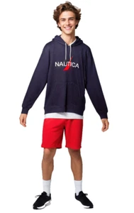Nautica Mens Big Tall Sweatshirt Hoodie Navy Blue, Hood Logo Pullover Sz 2XL - Picture 1 of 4