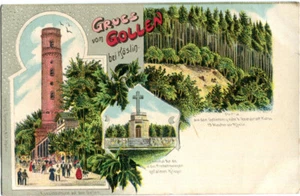 Cartolina litografica Saluti da GOLLEN / KÖSLIN / Torre Pomerania, monumento, Gollenberg 1906 circa!! - Foto 1 di 1