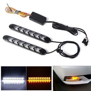 Pair 6LED Flowing Light Strip Daytime White DRL Amber Turn Signal Lamp Bar 6W - Picture 1 of 10