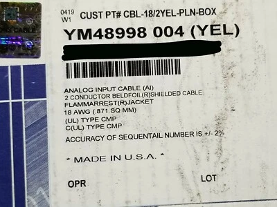 Cable de entrada analógico Belden/Johnson Controls 18/2C Shield Plenum amarillo/100 pies Foto 1 de 4