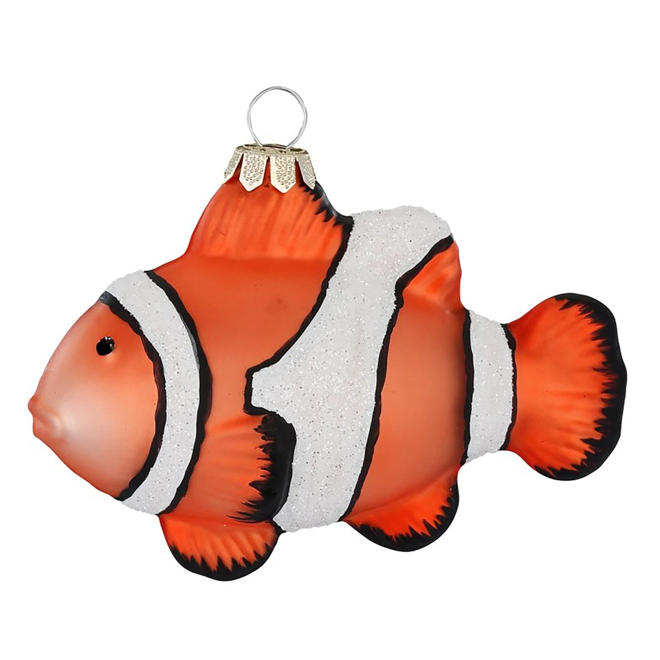 INGE-GLAS Adornos de árbol de Navidad vidrio 10,5 cm figura de pez payaso pintada a mano Navidad naranja