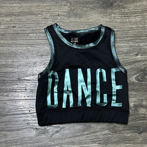 Justice Girls Cropped Active Tank 12 Shirt Black Teal Dance - Picture 1 of 3
