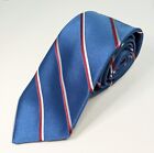 Krawat Furstenberg niebieski z czerwono-szarymi przekątnymi pasków 3" szer 56" l wyprodukowany w USA