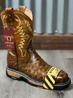 Men's Steel Toe Work Boots Ostrich Print  Safety Dual Sole Square Toe Botas 830