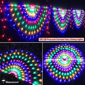 3M 444LED Peacock Waterfall Net Mesh Curtain Fairy String Light Xmas Party Decor - Picture 1 of 25