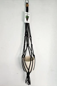 Primitive Planters Black Boho  Macrame Plant Hanger 30" Pot Not Included - Picture 1 of 4