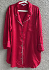 Natori Woman’s Gown Sleep Shirt Button Up Satin Bright Red Long Sleeve Sz XL#671