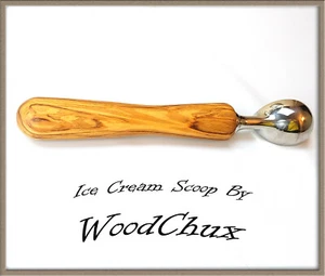 Handmade Rare Olive Wood Ice Cream Scoop Or Pizza Cutter Heavy Stainless 201 - Picture 1 of 4