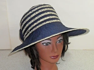 Betmar blue & white woven paper and polyester wide brim sunhat - Picture 1 of 8