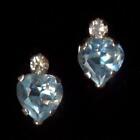10K Fine Solid Yellow Gold 5Mm Heart Cut Blue Topaz Gemstone Stue Earrings *Zw