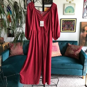 KNOX ROSE size L Liberty Red & Pink Floral Smocked Wide Leg Jumpsuit NWT $40 - Picture 1 of 6