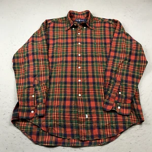 VINTAGE Ralph Lauren Shirt Mens Large Red Green Cotton Wool Blend Plaid Flannel - Picture 1 of 8