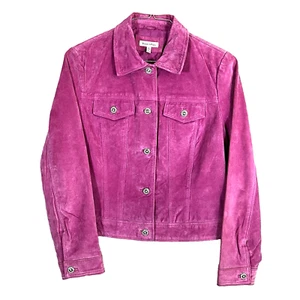 Giacca pelle Yvonne Le Marie rosa scamosciata taglia 10 bottoni strass vintage anni 80 - Foto 1 di 8