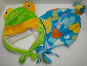 Kids Winter Hat Child Blue Fleece Green Frog - Picture 1 of 11
