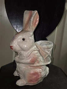 Vintage Bunny Rabbit W Basket Papier Paper Mache Pulp Easter Candy Container  - Picture 1 of 6