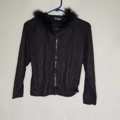 Suéter con Capucha Y2K Corazón de Cadera Negro Piel Sintética Pequeño Borde Cremallera Grunge Gótico Punk Foto 1 de 4