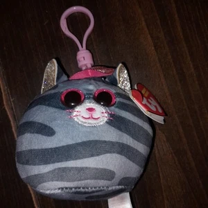 Squishmallow Keychain Clip- On Cat Gray Striped Kitty Kiki - Picture 1 of 3