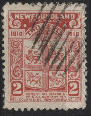Canadá Terranova 1910 #88 2c carmín, escudo de armas, perf 12, usado Foto 1 de 2