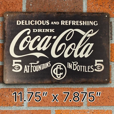 DRINK COCA COLA Retro DISTRESSED LOOK TIN SIGN 8"X12" GARAGE MANCAVE Wall ART - Image 1 of 3