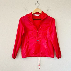 VTG LACOSTE IZOD 1/4 Zip Rain Jacket Unisex Sz M (10-12) Red Pullover Retro 80s - Picture 1 of 13