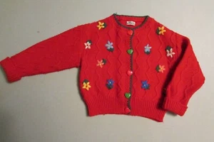 Childs Sweater Knit Imported from Switzerland Red Embroidered Wool - Picture 1 of 4