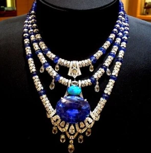 Lab-Created Ceylon sapphire Magnificent Blue Sapphire, Opal & CZ Layer Necklace - Picture 1 of 9