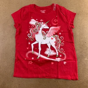 The Children's Place Girls Size Large (10) Red Unicorn Short Sleeve Tee NWT - Picture 1 of 4