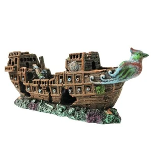 Aquarium Pirate Ship Decorations Fish Tank Ornaments Resin Material Shipwreck De - Picture 1 of 7