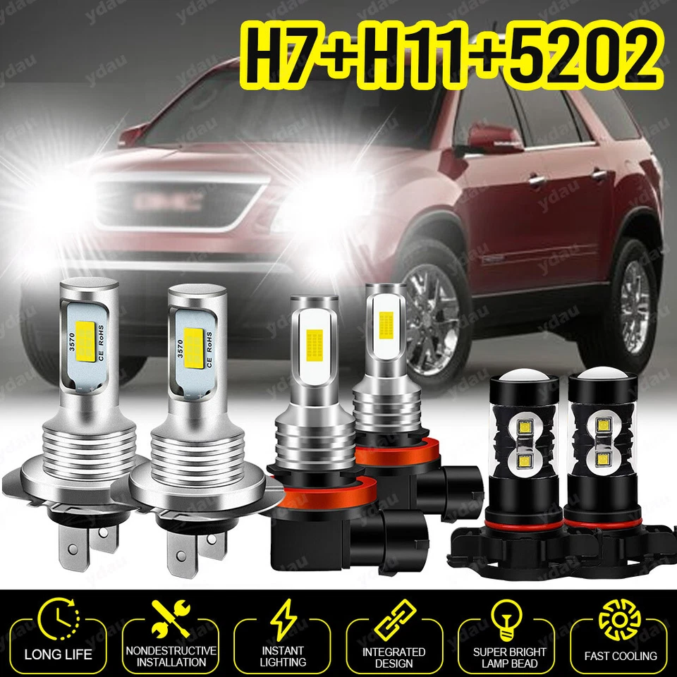 Combo faros LED + kit de faros antiniebla 6X 6000K para GMC Acadia 2007-2011 2012 Foto 1 de 4