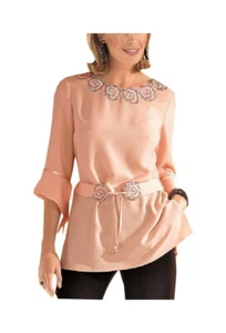 VOGELSANG ABEND-BLUSE MIT GÜRTEL APRICOT GR. 44  0809556977 - Picture 1 of 2