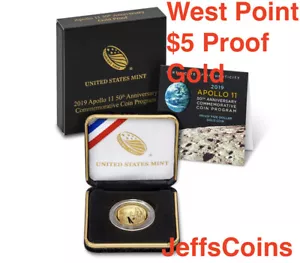 Moneda de oro West Point 2019 con Apolo 11 50 aniversario prueba $5 EE. UU. como nueva 19CA - Imagen 1 de 12
