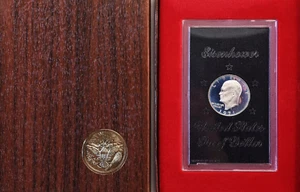 1971-S EISENHOWER PROOF SILVER DOLLAR w/ BROWN +PROOF SILVER .25 - Picture 1 of 1