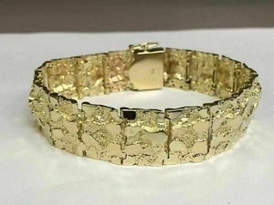 Handmade Adorable 14k Yellow Gold Finish Men's Nugget Bracelet 17 mm 8.5" Inch - Picture 1 of 9