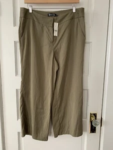 NY&CO Wide Leg Cropped Pants 10 NEW 7th Ave Design Studio Olive Green Vacation - Picture 1 of 14
