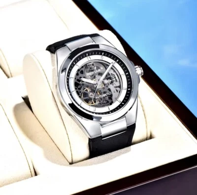Benyar Nuevo Reloj Pulsera Mecánico Automático Esqueleto Exposición Negro y Plateado Foto 1 de 4