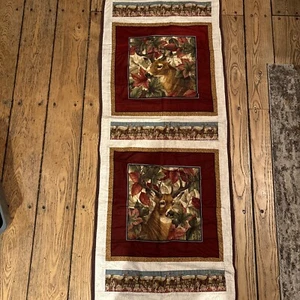 Hand Quilted Deer Buck Fall Leaves Table Top Runner Or Wall Hanging 48”x20” - Picture 1 of 6