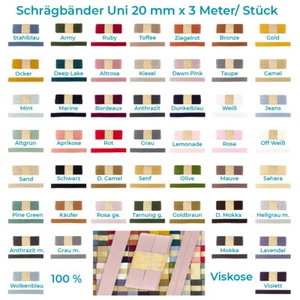 Cintas inclinadas viscosa-uni-aproximadamente 20 mm de ancho x 3 metros de largo-48 colores-artículos por pieza - Imagen 1 de 60