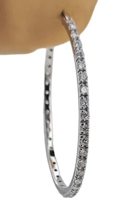 Oval Eternity Hoop Earrings New Solid Real 925 Sterling Silver 2" Long 51 x42 mm - Image 1 of 4