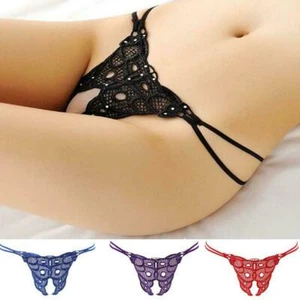 Women Lace Panties Crotchles Underwear Thongs Sexy Lingerie Butterfly G-string - Picture 1 of 17