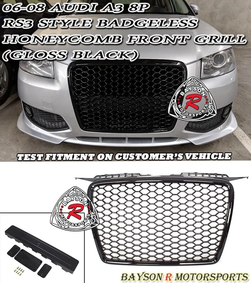 Se adapta a 06-08 Audi A3 8P RS3-Style Badgeless parrilla delantera de nido de abeja (negro brillante) Foto 1 de 1
