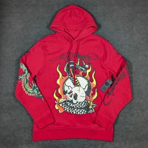 ED HARDY FLAME COBRA SKULL Hoodie Sweatshirt Red Mens Medium NEW - Picture 1 of 7