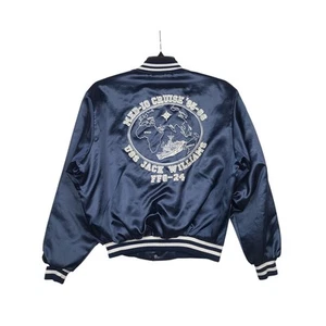 Vintage U.S. Navy Satin Bomber Jacket Mens Large Blue 85-86 Swingster USA Made - Picture 1 of 15
